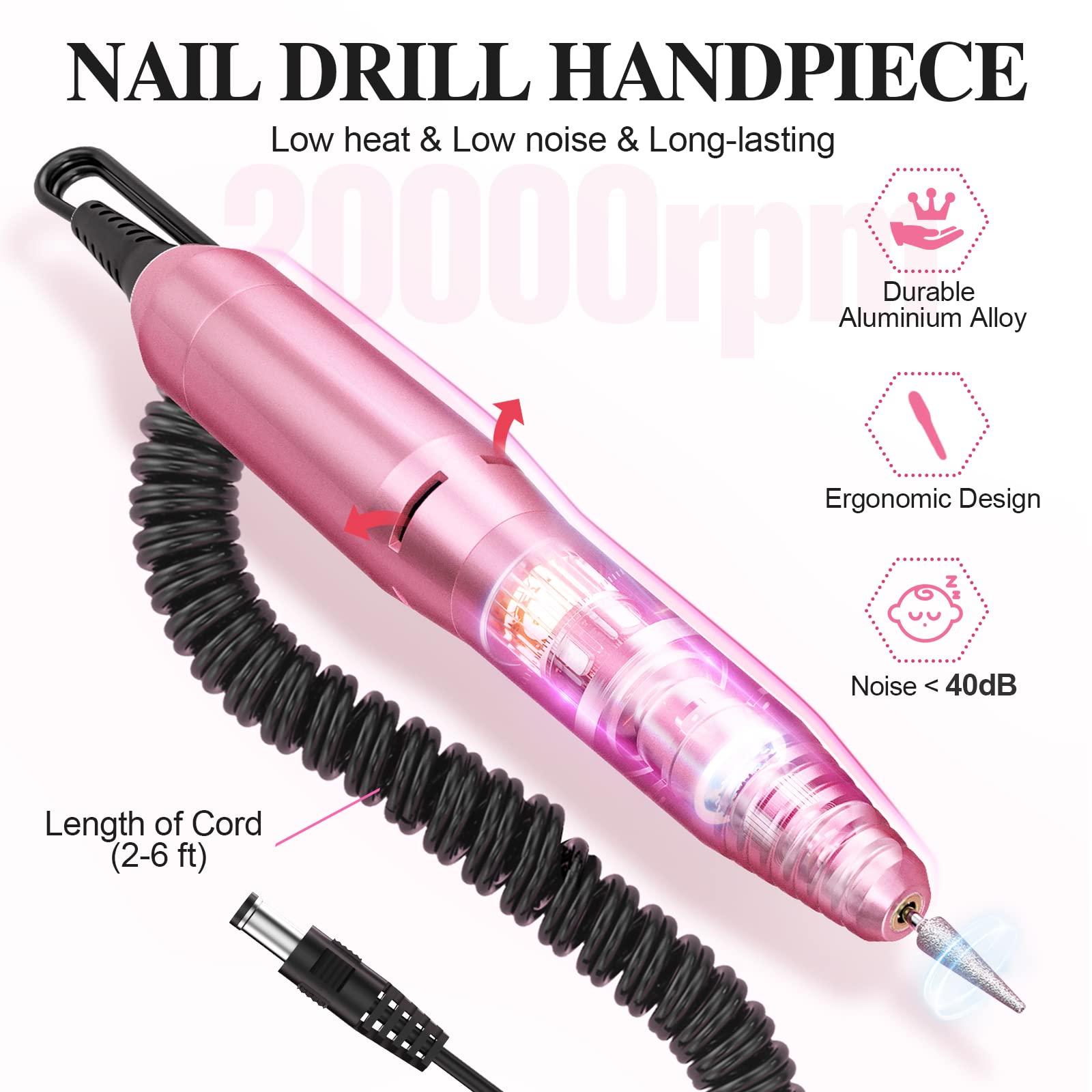 Hoinvo Nail Drill Handpiece Replacement for Professional Nail Drill Machine, 20000 RPM Handpeice Replacement Parts for SUBAY, ALLES, HOINVO and JIASHENG, Pink