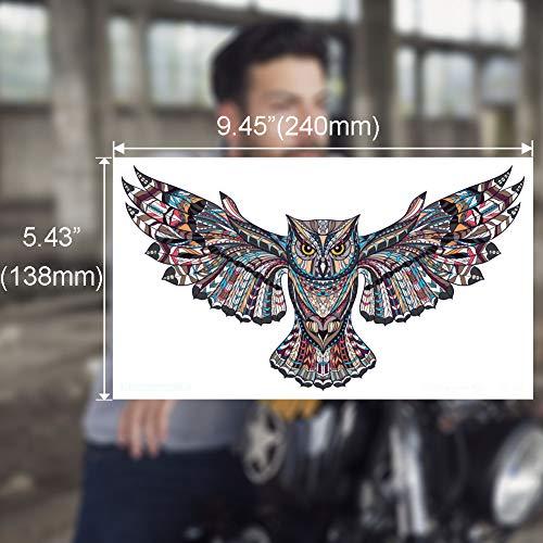 Fanoshon Fanoshon Large Owl Temporary Tattoos for Adult Men Teens, 4 Sheets Cool Chest and Back Fake Halloween Body Makeup Design Stickers Body Art Tattoos
