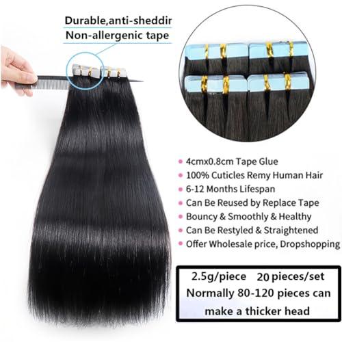 Kiss darling LASHES Jet Black Tape in Hair Extensions Human Hair 22Inches 100g 40Pcs/Pack Tape ins Human Hair Extensions Real Tape in Extensions Full Head for Women #1 Color