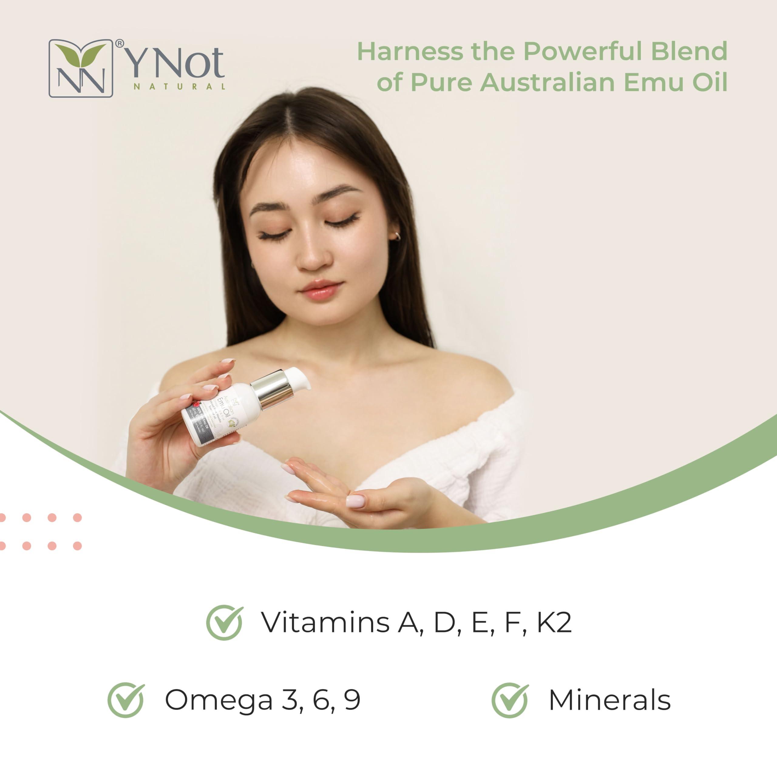 YNN Y-Not-Natural Emu Oil Skin Moisturizer - Scalp, Hair, Face, Body & Nail Moisturizer with Omega 3, 6, 9, Vitamins, & Minerals - Body & Face Serum for Fine Lines, Stretch Marks, Dry Lips & Cuticles - 1L, Unscented