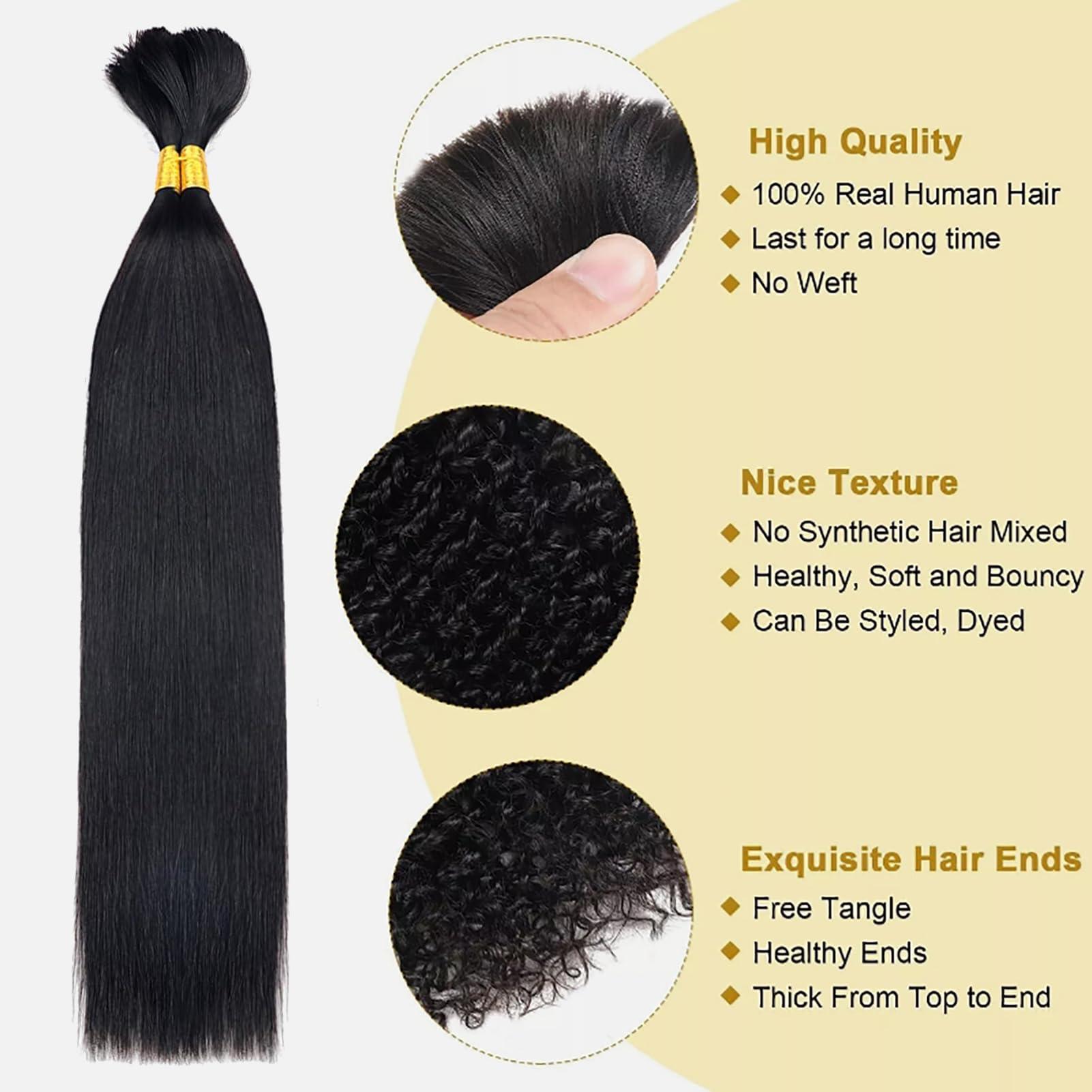 Aosome Human Braiding Hair Deep Wave Bulk Human Hair for Braiding 2Bundles/100g No Weft 10A Wavy Human Braiding Hair for Boho Braids 100% Brazilian Virgin Curly Human Hair Extensions (DEEP WAVE, 24inch)