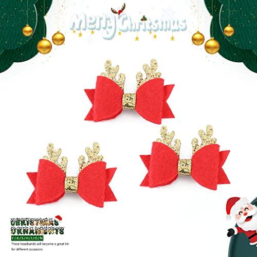 EVILD Evild Christmas Bow Hair Clips Sequins Bow Barrettes Alligator Clip Hair Bows Cute Glitter Antlers Hairpins for Girls(Pack of 3)