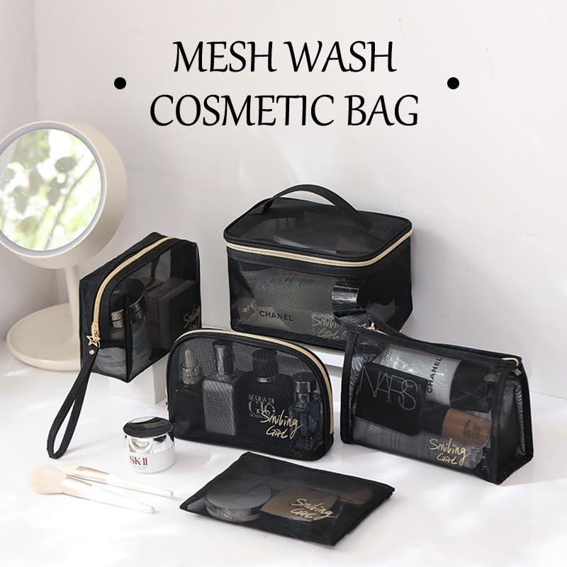 Fublazeze Fublazeze 1 Unit Black Mesh Makeup Bag, Small to Large Sizes, Zipper Pouch Ideal for Offices & Travel, Storage Bags, Toiletries Keeper, Cosmetic Caddy