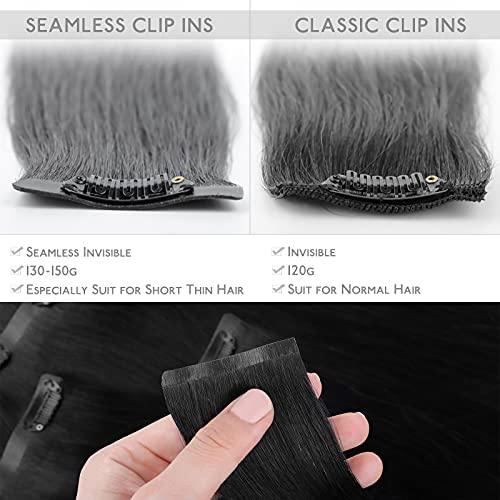 Wennalife WENNALIFE Seamless Clip In Hair Extensions, 14 Inch 130g 7pcs Jet Black Hair Extensions Clip in Human Hair Invisible PU Skin Weft Natural Remy Human Hair Extensions