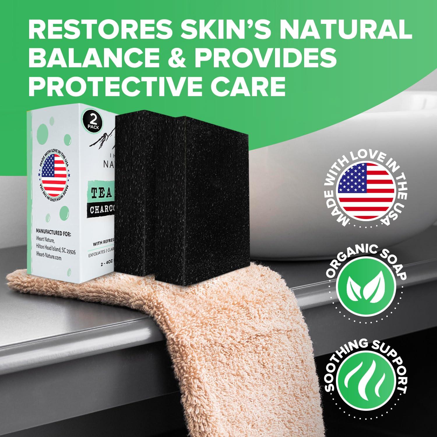 iHeart Nature iHeart All Natural Charcoal Soap (2 Packs) Infused with Refreshing Peppermint Essential Oil Scent - Deep Cleanses, and Hydrates - Perfect for Achieving a Radiant Skin