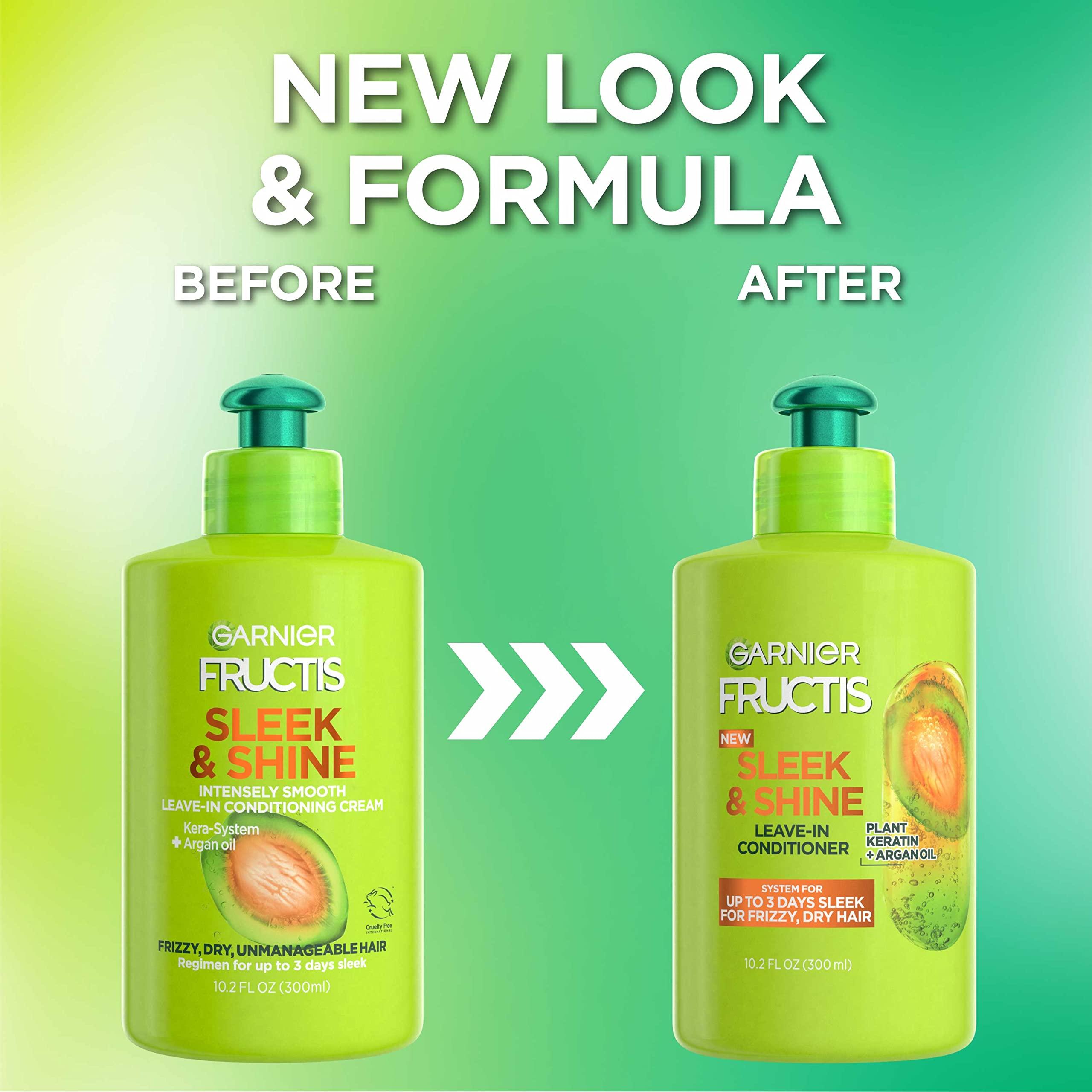 Garnier Garnier Fructis Sleek & Shine Leave-In Conditioning Cream for Frizzy, Dry Hair, Plant Keratin + Argan Oil, 10.2 Fl Oz, 1 Count (Packaging May Vary)