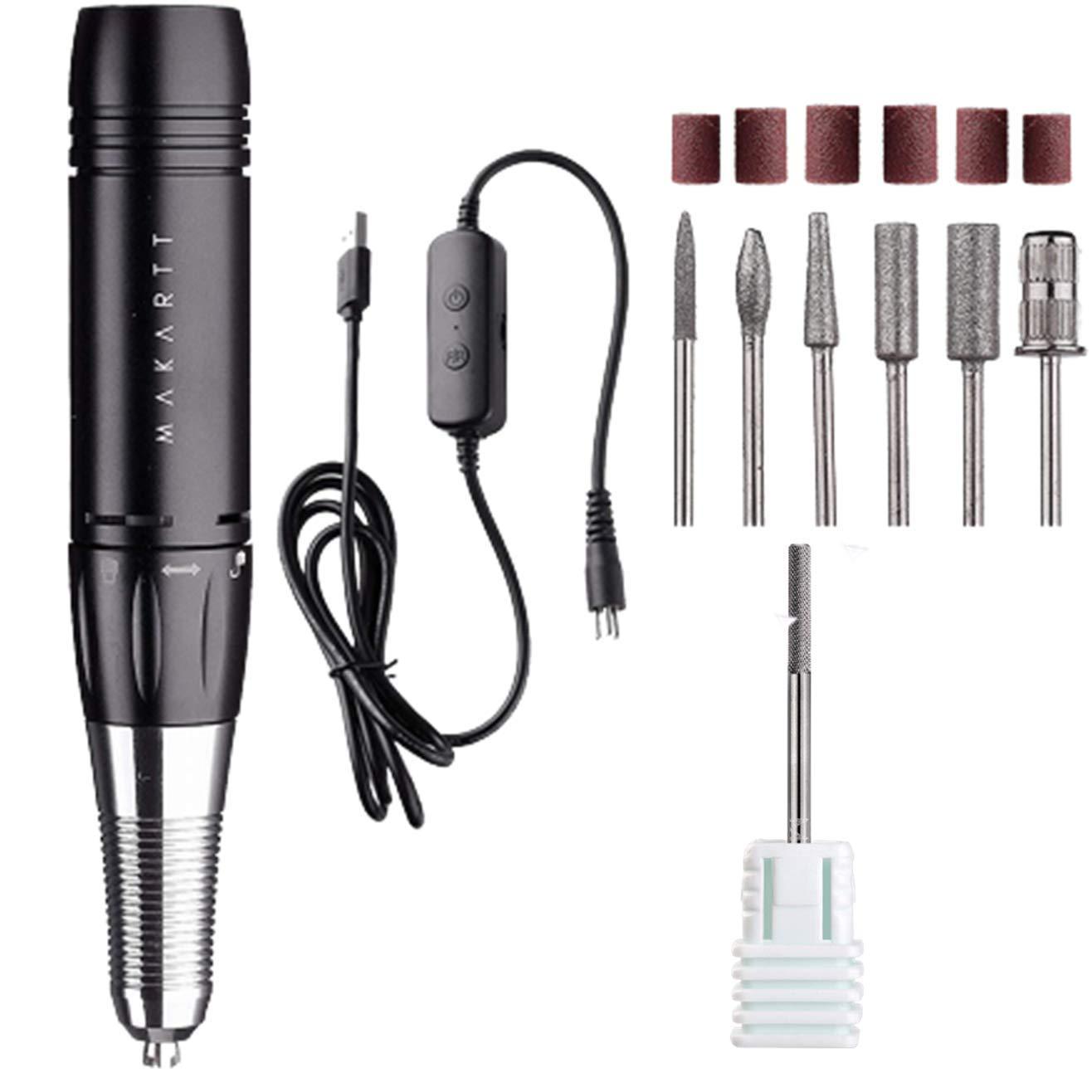 Makartt Portable Black Nail File Kit with Nail Drill Bit - 3XF Nature Nail Buffer Bit Bundle