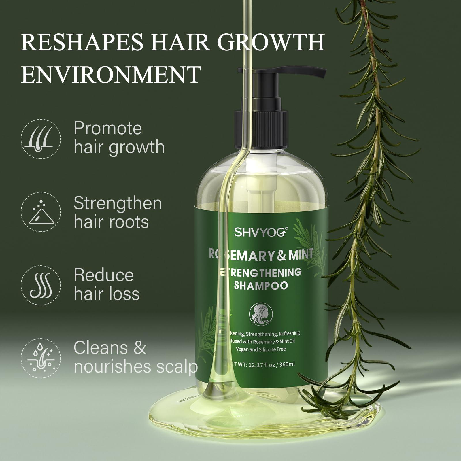 SHVYOG Rosemary Shampoo for Hair Growth, Rosemary Oil Shampoo with Mint and Tea Tree for Hair Loss, Hair Growth Shampoo for Thinning Hair, Suitable for Women and Men 12.17 Fl Oz