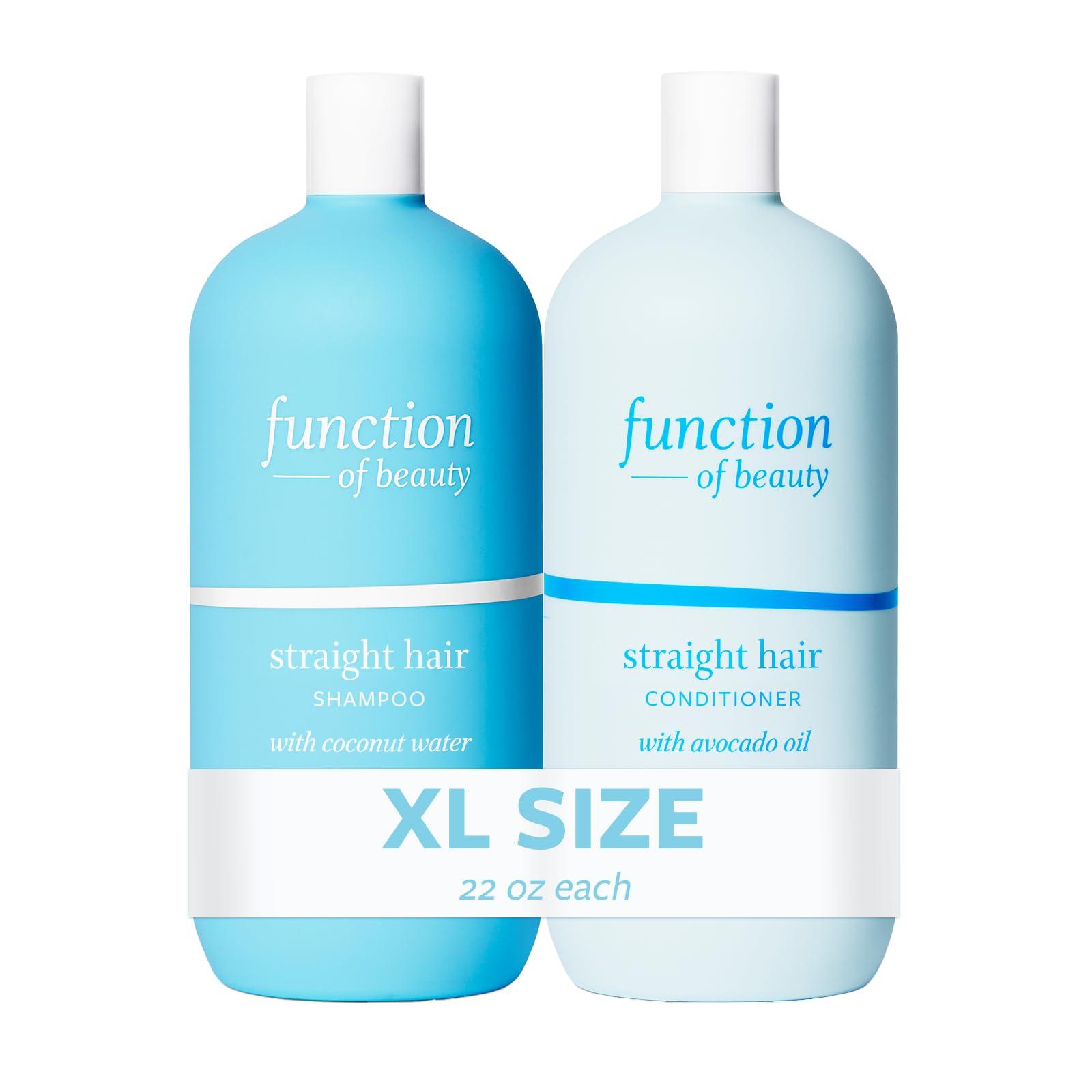 FUNCTION OF BEAUTY Function of Beauty Straight Hair Shampoo & Conditioner Set, 22 oz Each - Formulated with Coconut Water and Avocado Oil to Hydrate and Seal in Moisture, Sulfate-Free, Customizable Haircare