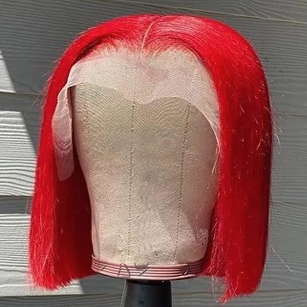 SUNFA Red Bob Lace Front Wigs Human Hair Pre-Plucked Short Cut Bob Wigs for Black Women Bleach Knots Middle Part with Baby Hair Glueness Natural Hairline 13X4X1 T Part Bob Lace Front Wigs 8Inch 180% Density