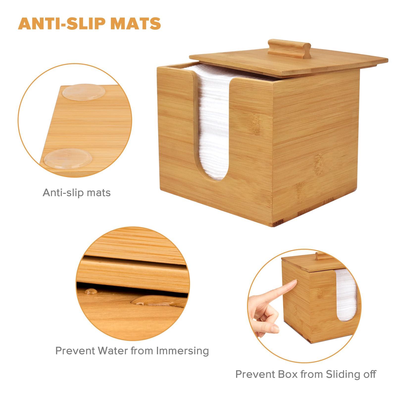 futaiphy Bamboo Box for Clean Towels XL, Face Towel, Disposable Makeup Remover Dry Wipes, Bamboo Box Container Face Cleaning for Skin Care Face Towels Organizer (Face Towel Holder)