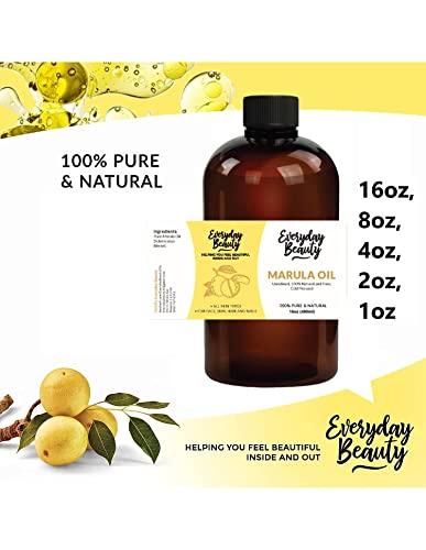 Everyday Beauty Helping You Feel Beautiful Inside Marula Oil - 100% Pure Extra Virgin Unrefined Luxury Facial Oil 16oz - Cold Pressed & All Natural for Face, Skin and Hair - DIY Cosmetics - Premium Quality Bulk Price