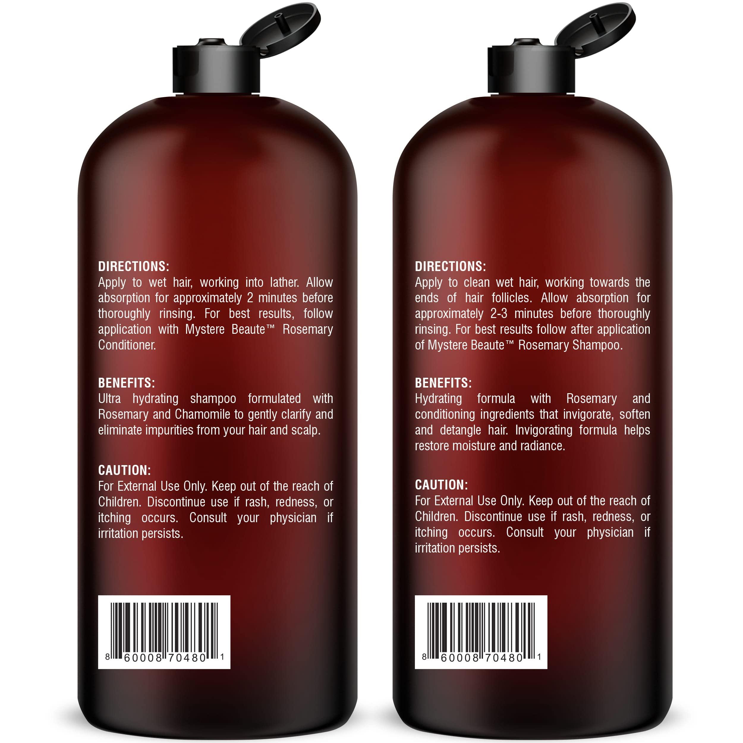 MYSTÉRE BEAUTÉ Rosemary Shampoo and Conditioner, Rosemary Oil Shampoo Promotes Hair Growth & Scalp Health, Rosemary Shampoo for Hair Growth Organic - Sulfate & Paraben Free, for Men Women - 16 fl oz each