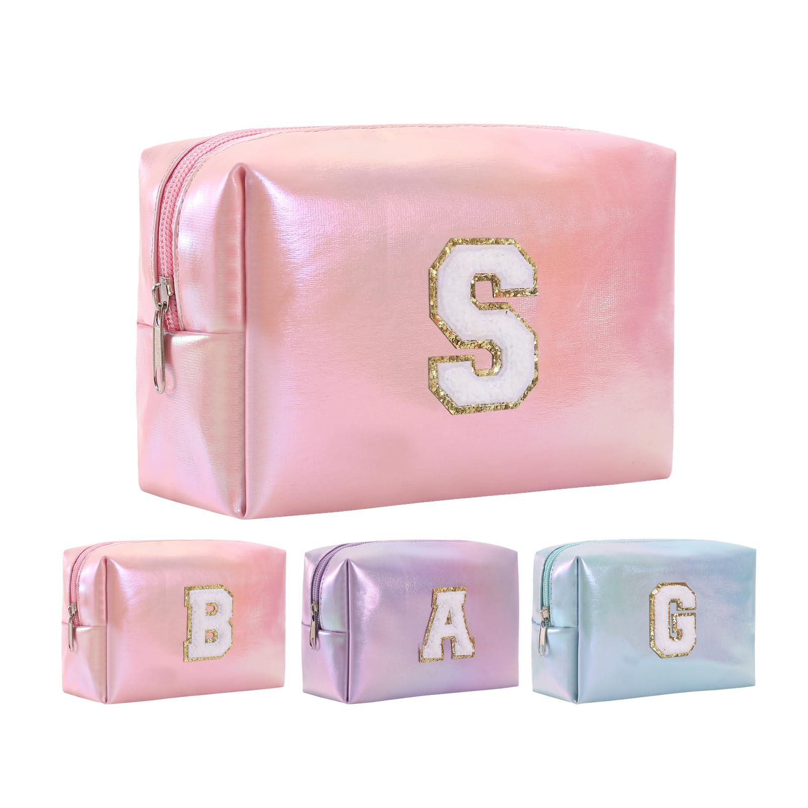 Boletochic Personalized Initial Makeup Bag, Letter Zipper Cosmetic Bag for Womens, Preppy Makeup Bags, Glitter Waterproof Cute Makeup Pouch, Travel Makeup Bags for Mother\'s Day Birthday GiftsLetter S)