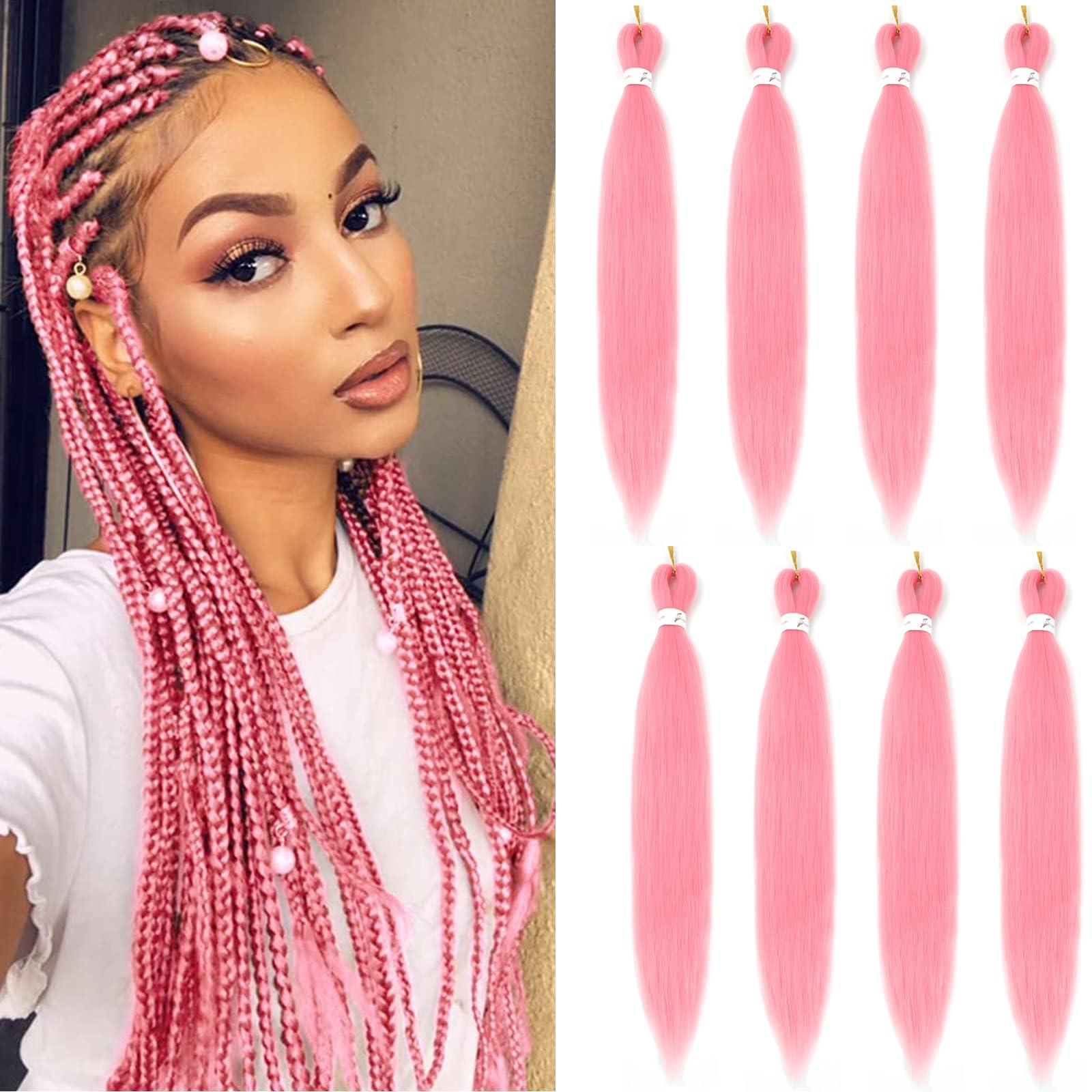 FIRSTCYH HAIR Pre Stretched Braiding Hair 30 inch Pink Braiding Hair for Black Women 8Packs Crochet Boho Braiding Hair Non Toxic (30 Inch(8packs), Pink)