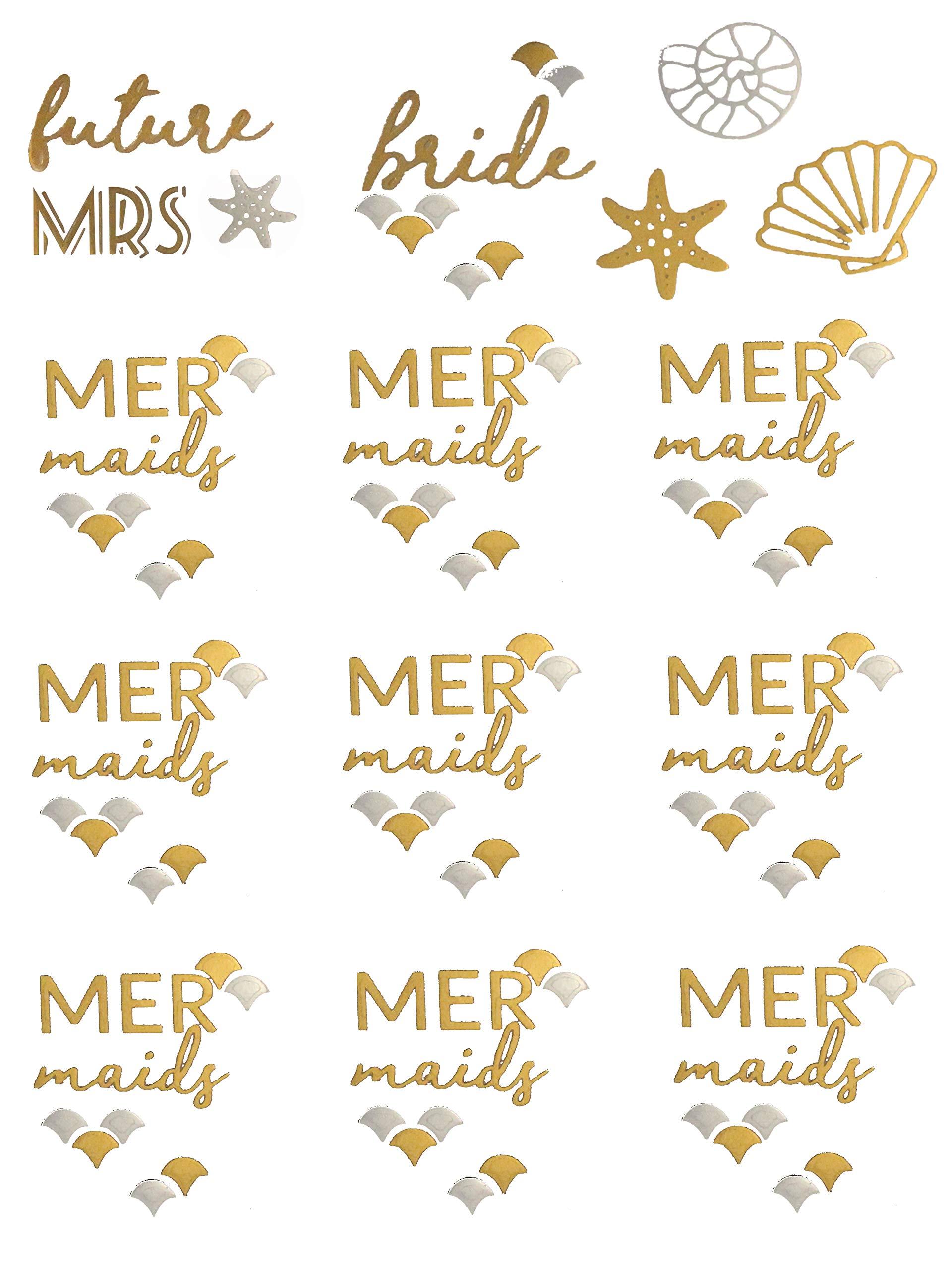 Bachelorettesy Bachelorettesy Wedding Temporary Tattoos 6 Sheets Bride Bachelorette Stickers 100+ Metallic Gold Tattoos for Bridal Party, Bachelorette Trip, Bridal Shower Party Decorations, Party Favors (Jewel)