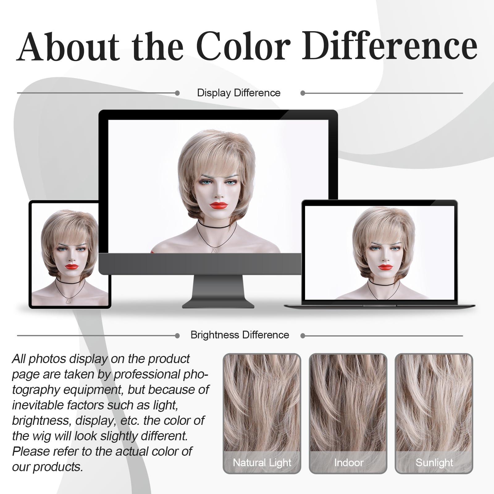 Oseti Oseti Short Blonde Wigs for White Women Layered Mixed Blonde Pixie Cut Wigs Natural Wavy Real Hair Synthetic Wig with Bangs for Ladies Daily