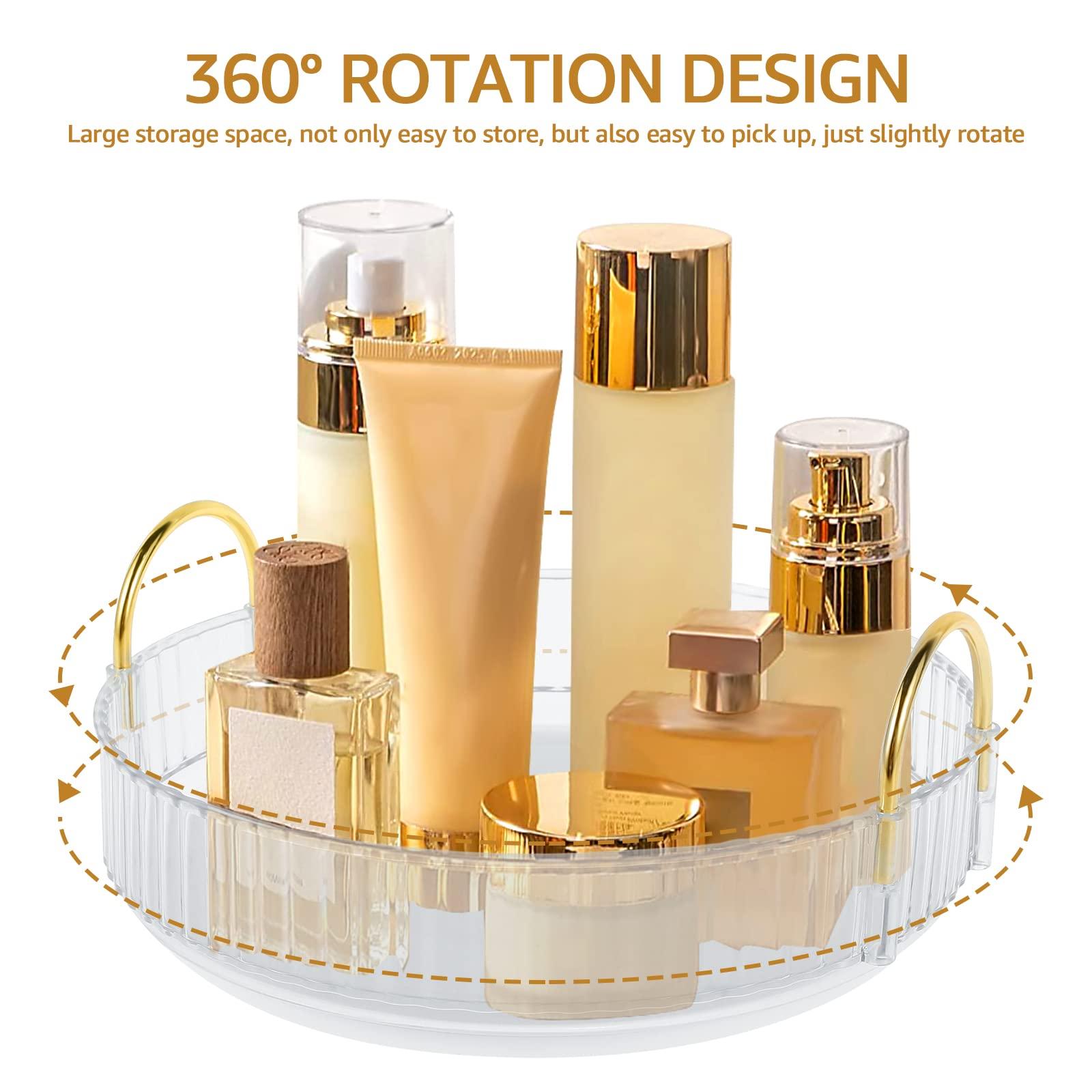 SHASUXTING SHASUXTING 360 Rotating Makeup Organizer with Metal Holder Large Capacity Makeup Carousel Holder Reusable Turntable Cosmetics Organizer Delicate Rotating Vanity Tray Makeup Stand for Dresser