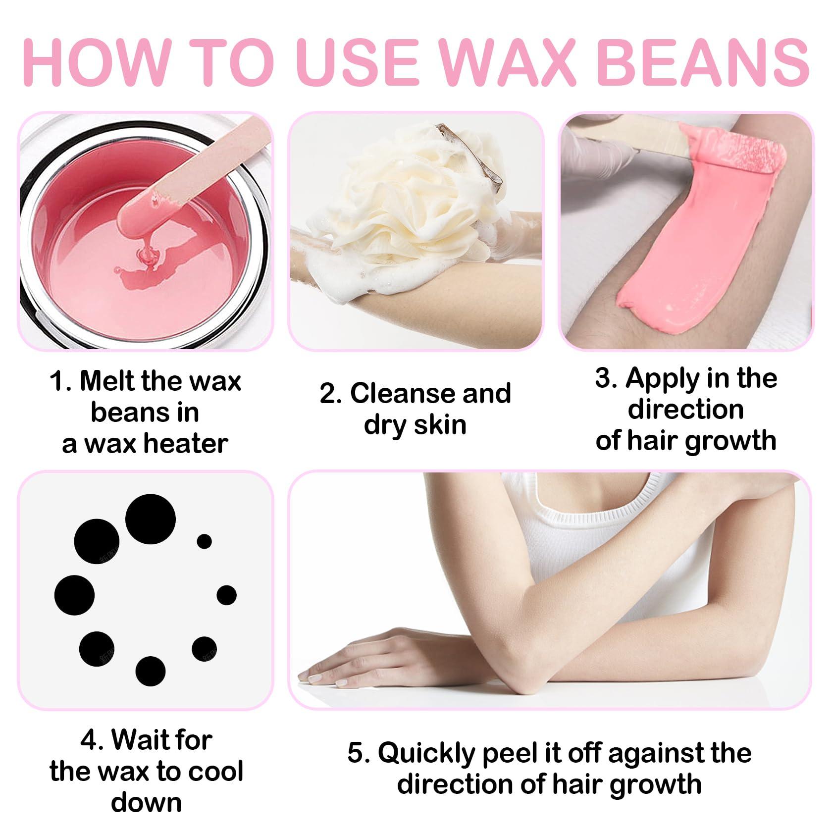 JunKuJK 4 Packs Hard Wax Beads for Hair Removal,Gentle Waxing Beads for Full Body,Face,Underarm,Bikini and Legs,Long Lasting Hair Removal Waxing Kit with 10 Wax Scraper Sticks