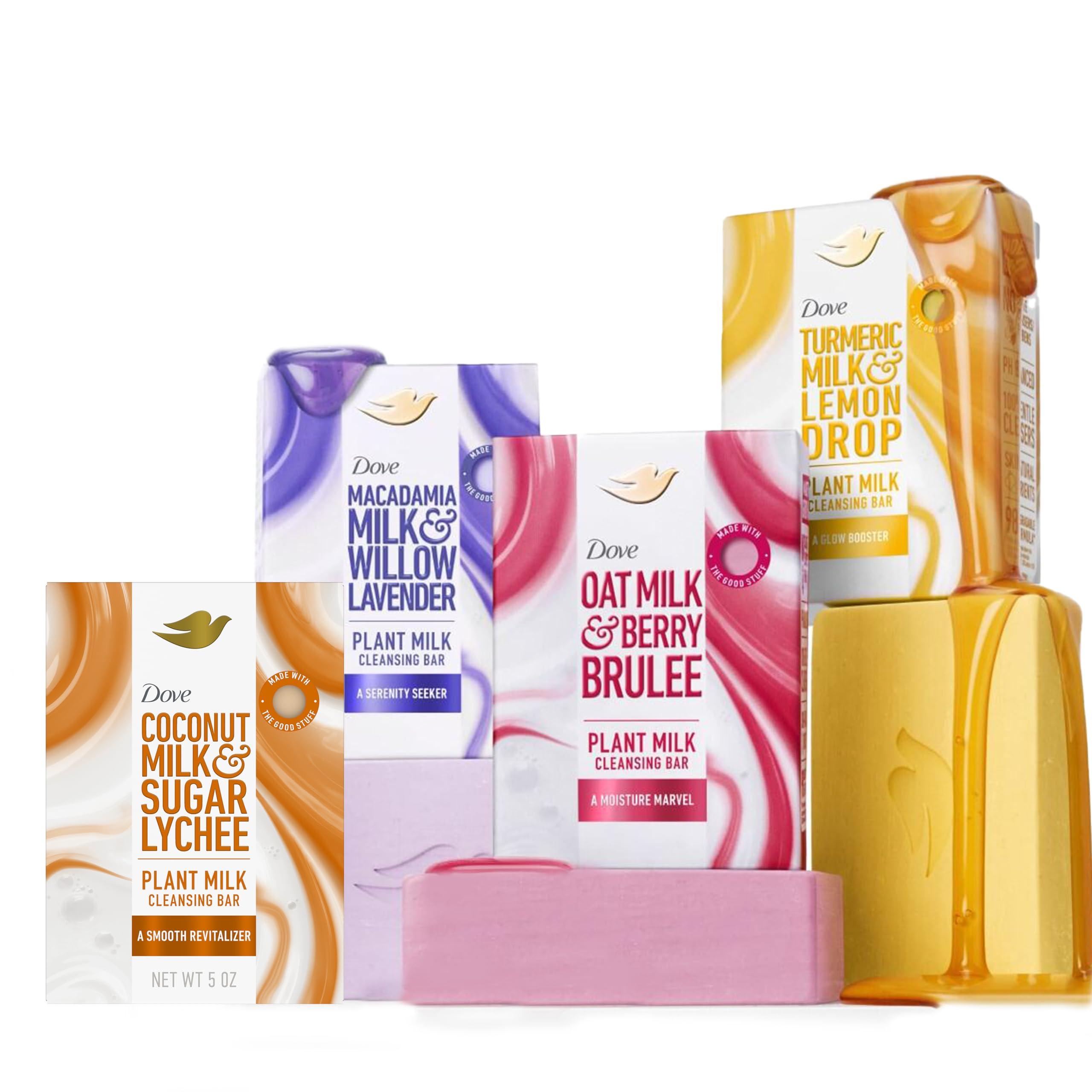 Dove Dove Plant Milk Cleansing Bar Soap Variety Pack with Turmeric Milk & Lemon Drop Glow Booster 4 Count 5 oz Bars for Moisturized Skin
