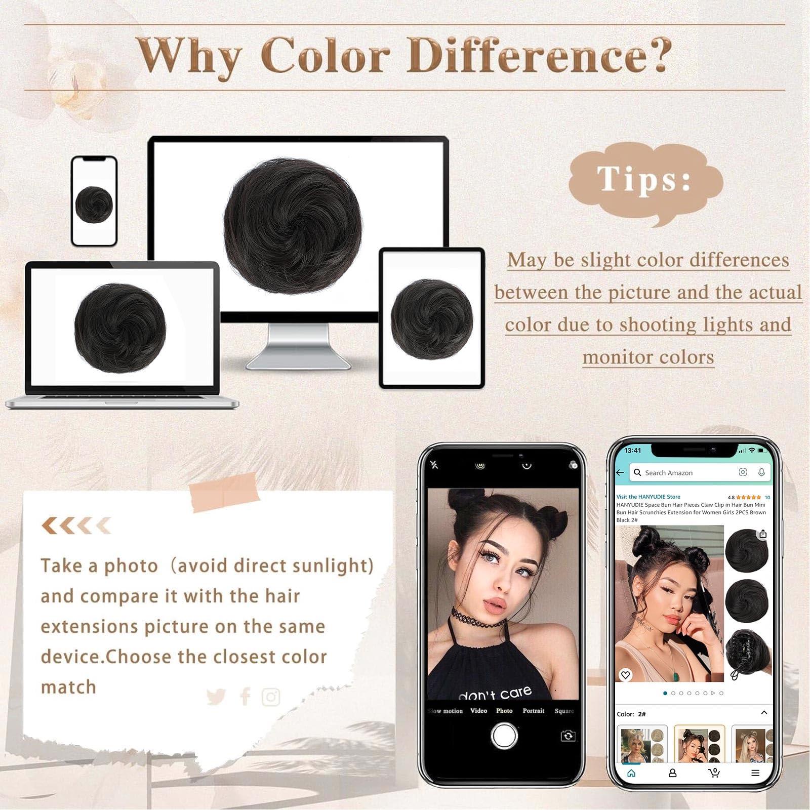 HANYUDIE HANYUDIE Space Bun Hair Pieces 2PCS Claw Clip in Hair Bun Mini Bun Hair Scrunchies Extension for Women Girls (4M)