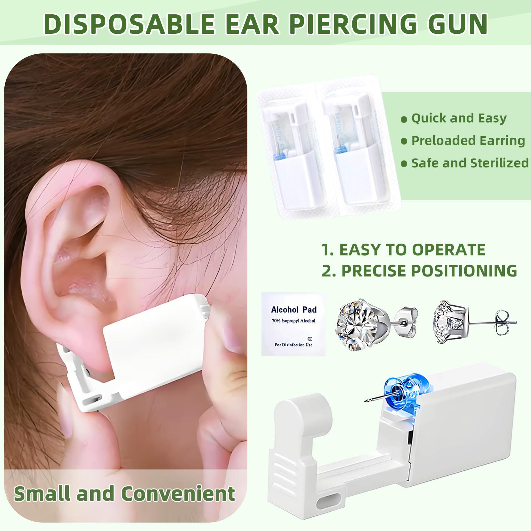 Novopiercing 24 Pcs Ear Piercing Kit Disposable Ear Piercing Gun Kit with 8 Pcs Self Piercing Gun and 8 Pcs Earrings Stud 8 Pcs Cleaning Pads