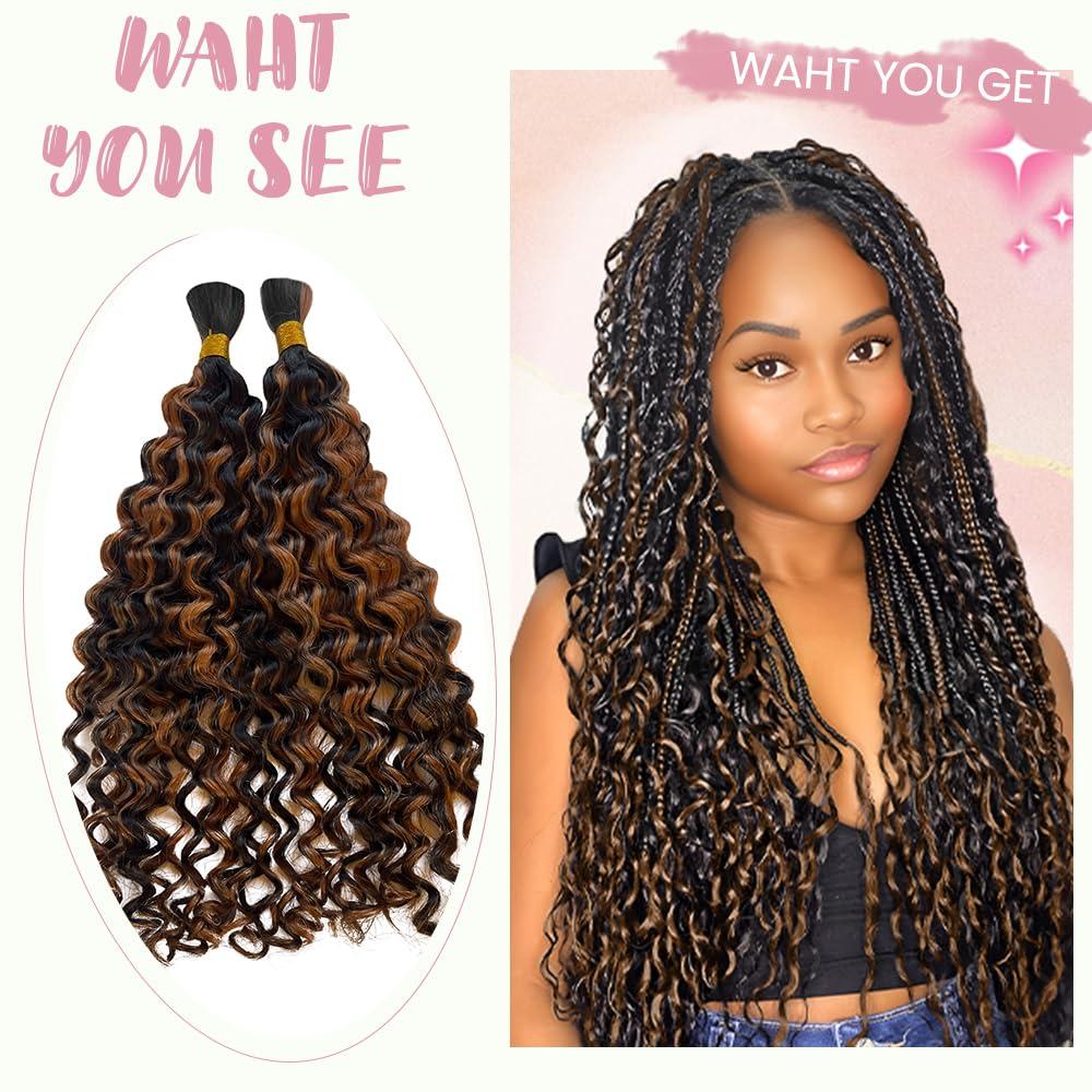 Belaved Ombre Human Braiding Hair 1B/30 Deep Water Wave Braiding Hair 2 Bundles Highlight Curly Bulk Human Hair for Boho Braids Human Hair Extensions 100g 18 Inch Balayage Human Braiding Hair Knotless