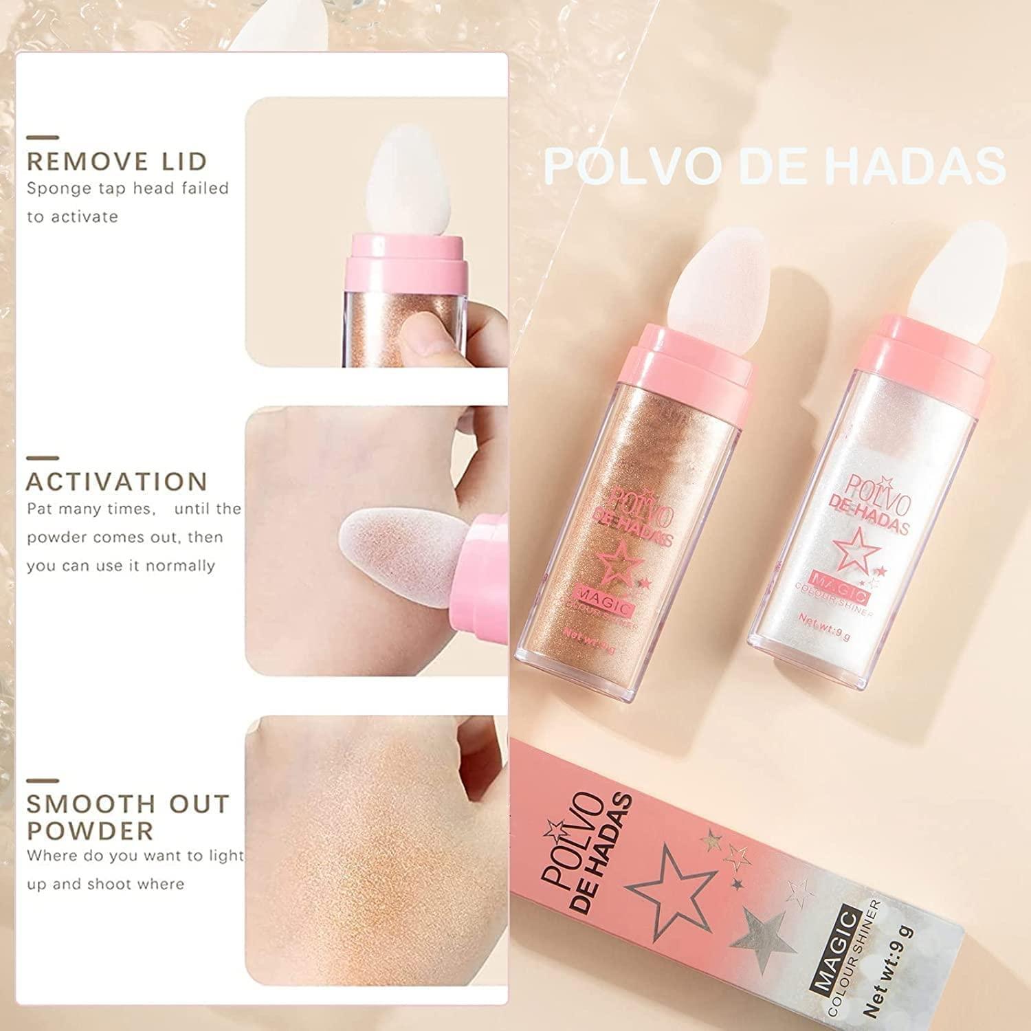 Kayswang Kayswang Body Glitter Powder Stick Face Highlights Shimmer Face and Body Highlighter Powder with Sponge Head, Magic Colour Shiner Powder for Face Body, Arms, Collarbones and Leg (02#Pink)