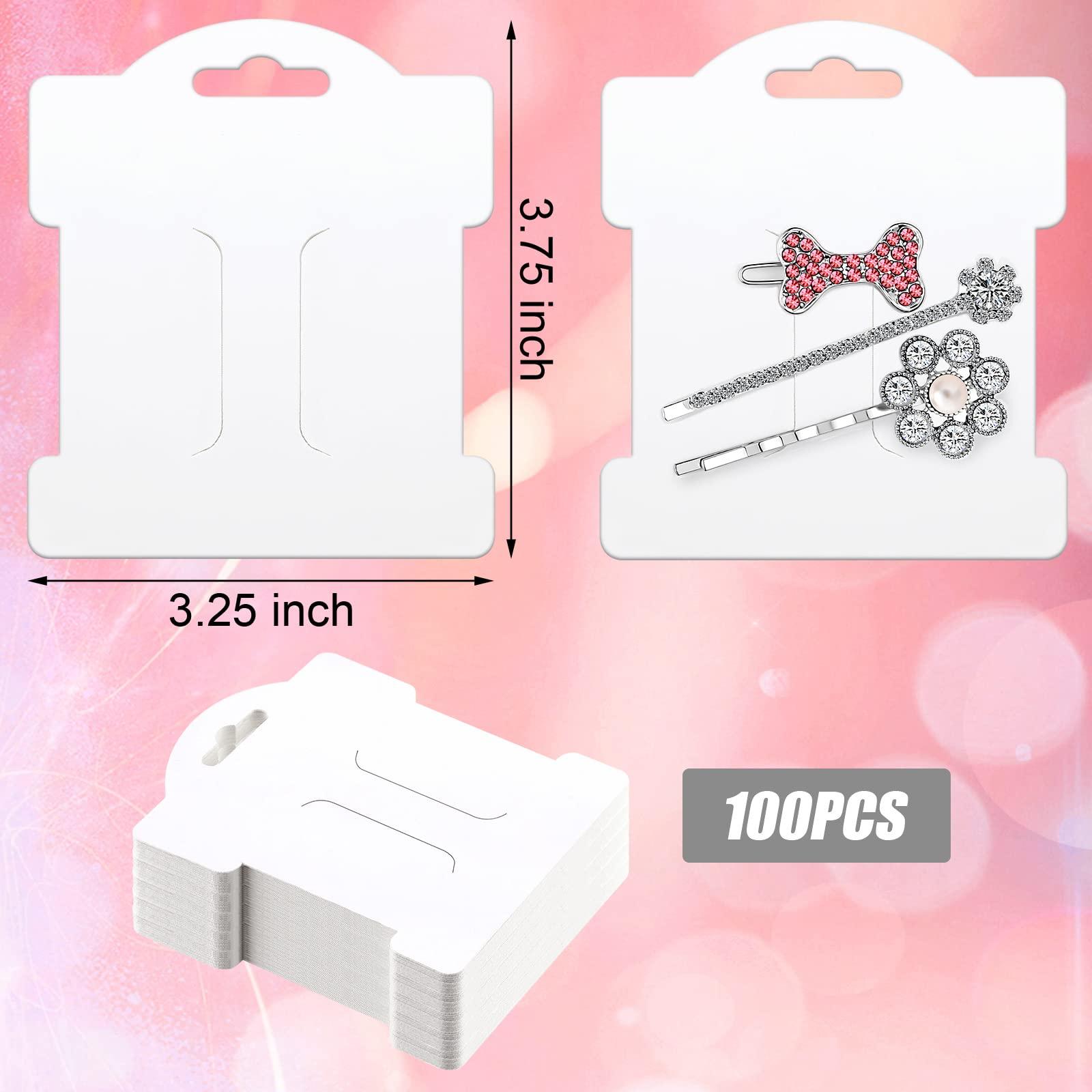 Junkin Junkin 100 Pcs Hair Clip Display Cards Headband Display Cards Hair Bow Holder Cards Rectangle White Cardboard Hair Barrettes Jewelry Display Holder for Hair Accessories Display and Organizing()