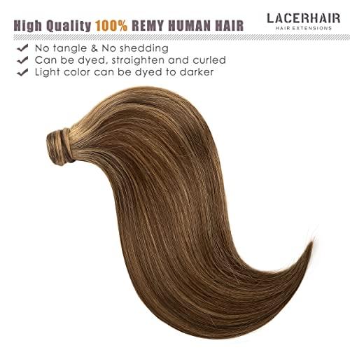 Lacer Lacer Real Hair Ponytail Extension Ombre Chocolate Brown to Caramel Blonde Pony Tails Extensions Human Hair Long Straight Wrap Around Human Hair Ponytails for Women Hair Piece 22 Inch 90g