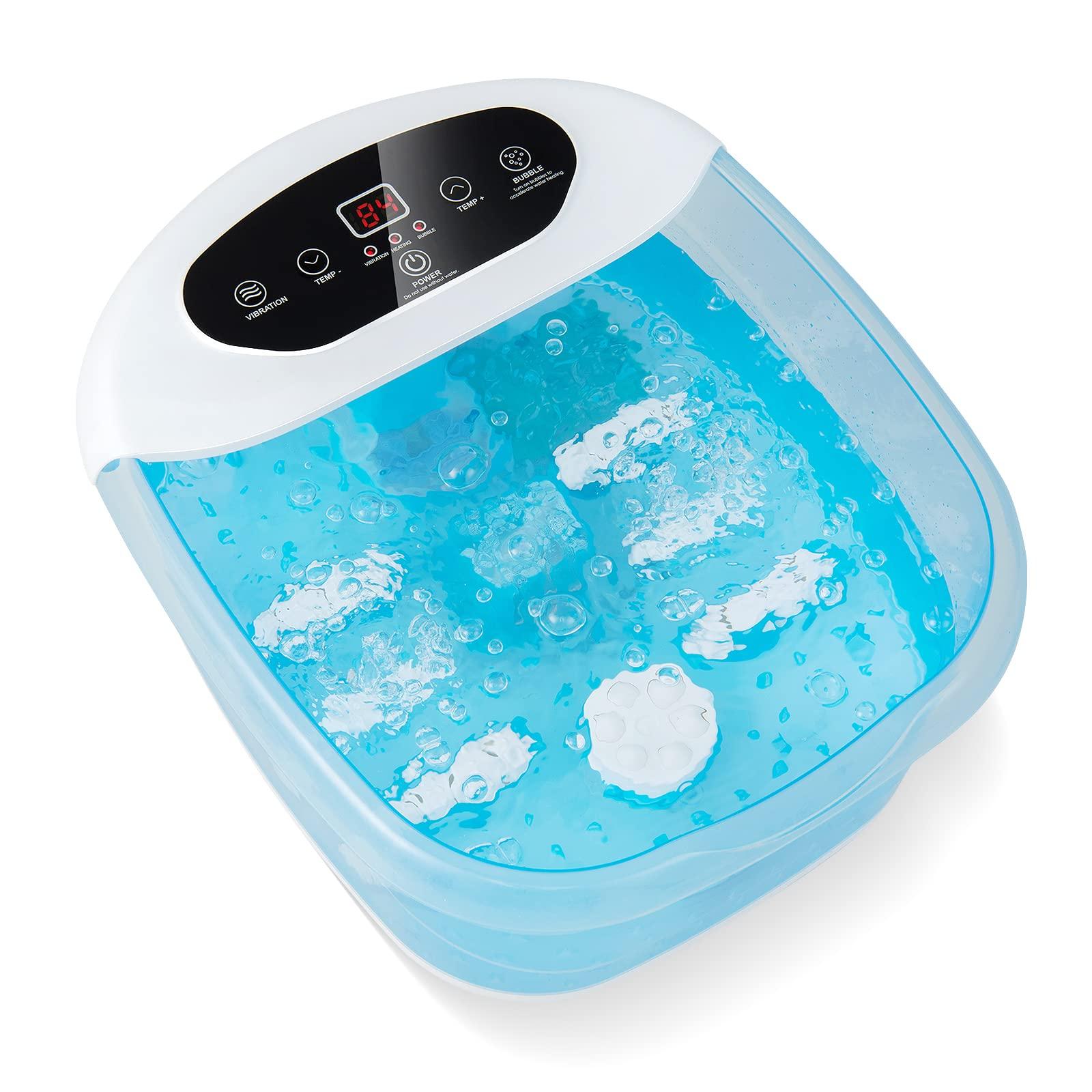COSTWAY COSTWAY Foot Spa Bath Massager, with Heat, Bubbles & Vibration Mode, 12 Rollers & Pedicure Stone, Mini Acupressure Massage Points, Digital Temperature Control (Blue)