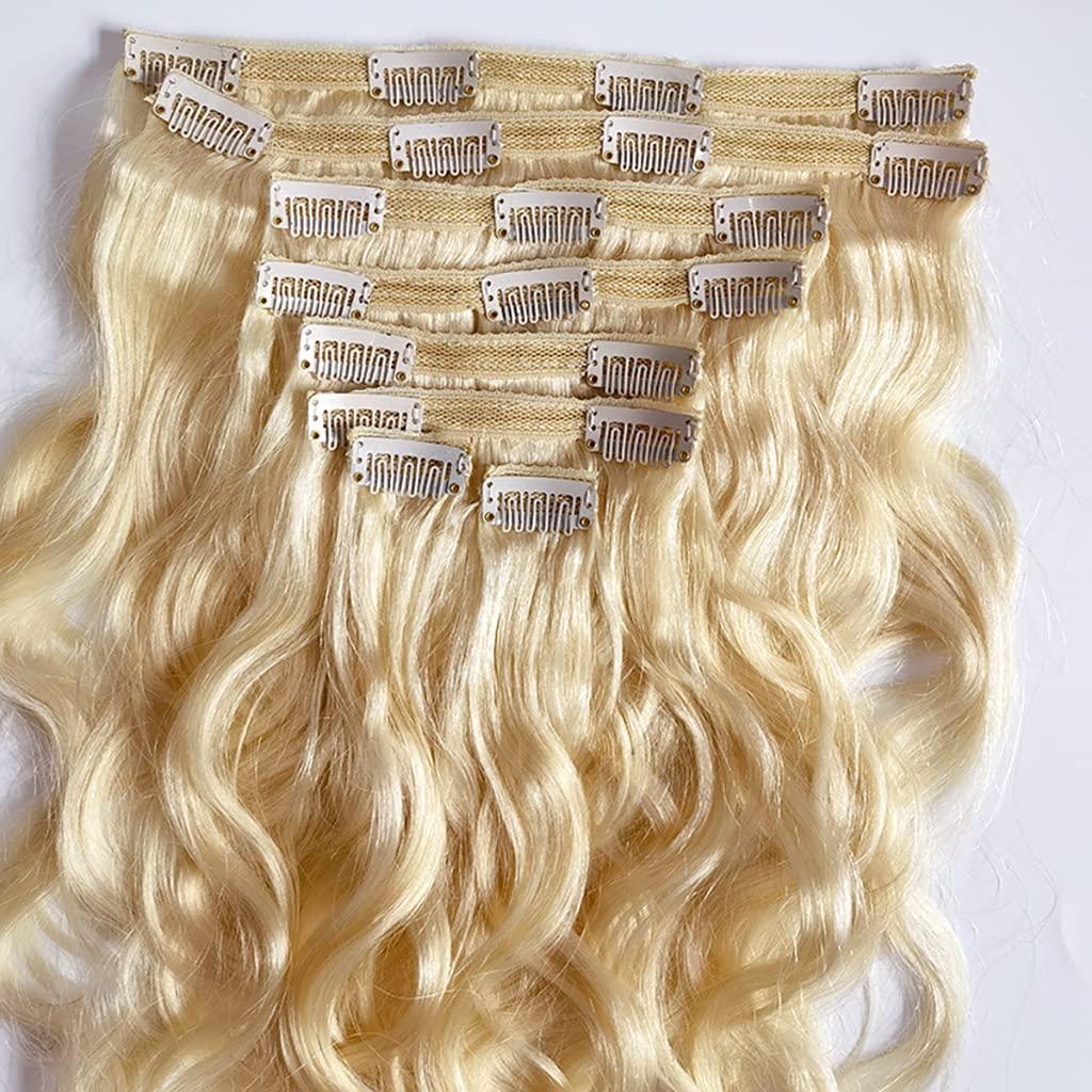 GREEMEO Clip In Human Hair Extensions Thicken Double Weft Remy Hair 120g 8pcs #613 Bleach Blonde Full Head Natural Silky Straight Clip in Human Extensions 18 Inch