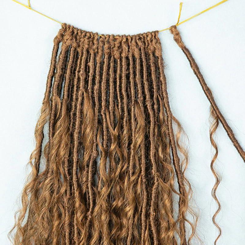 Limited Beauty Goddess Braids Locs Crochet Hair Light Auburn with Human Hair Curls Ends Crochet Pre looped Hair Brown Deep Wave Crochet Boho Locs Braiding Hair Crochet Hair For Black Women 26 Inch 72 Strands