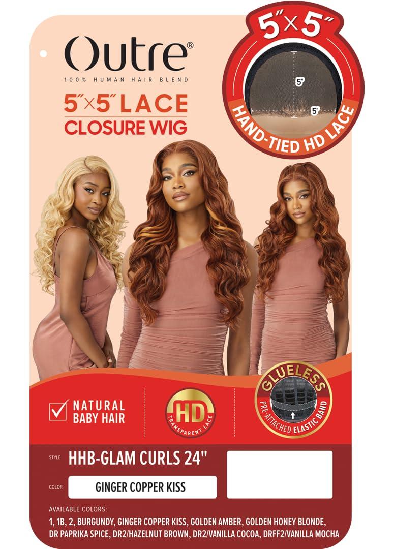 Outre Outre 5X5 Lace Closure Wig - Human Hair Blend - Glam Curls 24\" (GINGER COPPER KISS)