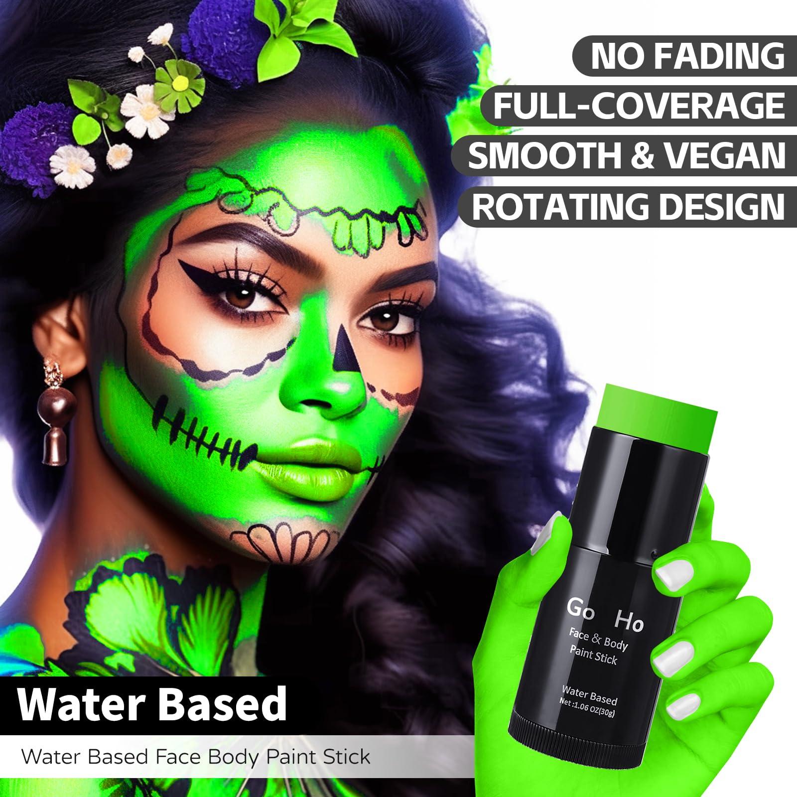 Go Ho Go Ho Light Green Face Body Paint Stick,Water Based Washable Green Face Paint Stick,Non-toxic Full-coverage Cream Green Body Paint for Halloween Cosplay SFX Makeup,St Patricks Day Accessories
