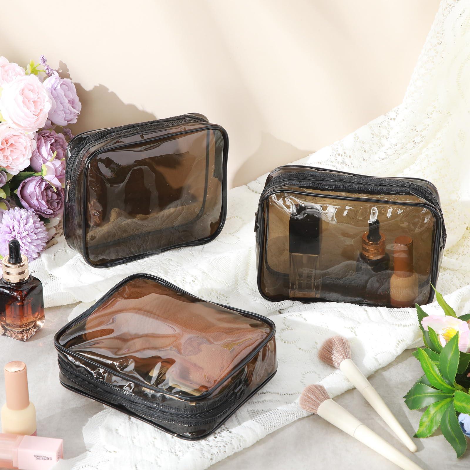 Sanwuta Sanwuta 100 Pcs Clear Makeup Bags Bulk Tsa Approved Toiletry Bag for Travel Transparent Cosmetic Bag PVC Waterproof Travel Small Pouches with Zipper for Men and Women(Dark Black)