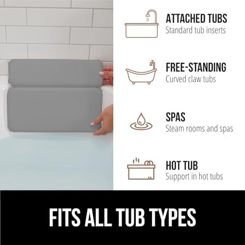 Gorilla Grip GORILLA GRIP Bath Pillow for Tub, Improved Suction Cups, Luxury Bathtub Pillows, Headrest for Neck and Back Support, Relaxing Home Spa, Hot Tubs and Bathroom Essentials, Gifts for Women, 2 Panel Gray