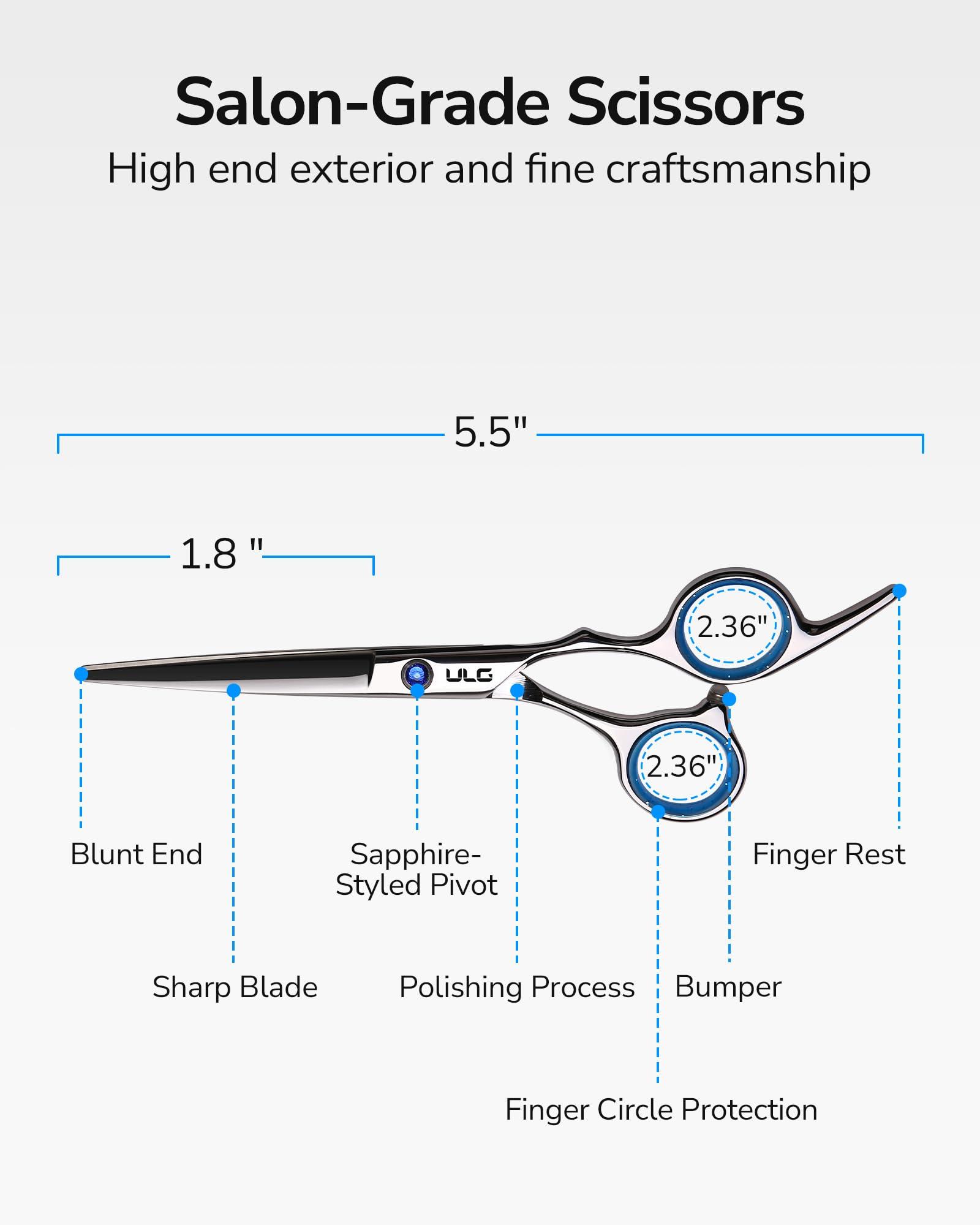 ULG Hair Cutting Scissors, ULG Professional Hair Scissors 5.5 inch Right-Hand Razor Edge Barber Scissors Salon Hair Cutting Shears Made of Japanese Stainless Steel, Hand Sharpened Blue
