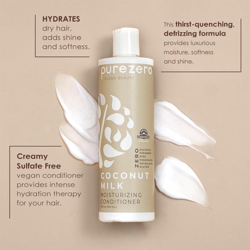 Purezero Purezero Coconut Milk BUNDLE [12oz Shampoo + Conditioner + 6 oz 9-in-1 Leave-in Conditioner] - Intense Hydration & Increased Shine