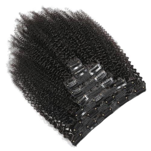 Luovce Luovce Clip in Hair Extensions Real Human Hair Afro Kinky Curly Natural Colour 8PCS 115-120 Grams 12 inches
