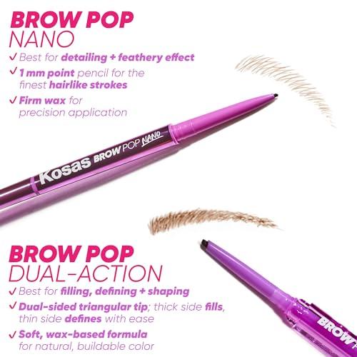 Kosas Kosas Brow Pop Nano - Ultra-Fine 1mm Brow Pencil Precision Tip - Natural-Looking Eyebrows with Finest Hairlike Stroke - All Day Wear, Hypoallergenic, Safe for Sensitive Skin - Dark Brown