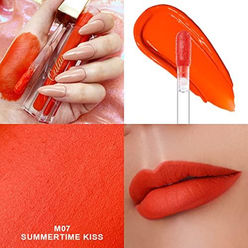 Oulac Oulac Matte Liquid Orange Lipstick for Women, Long Lasting Lipstick Waterproof Lip Stain, No Transfer, Creamy High Pigmented Formula with Rose Oil, Vegan & Cruelty-Free,Orange Red M07