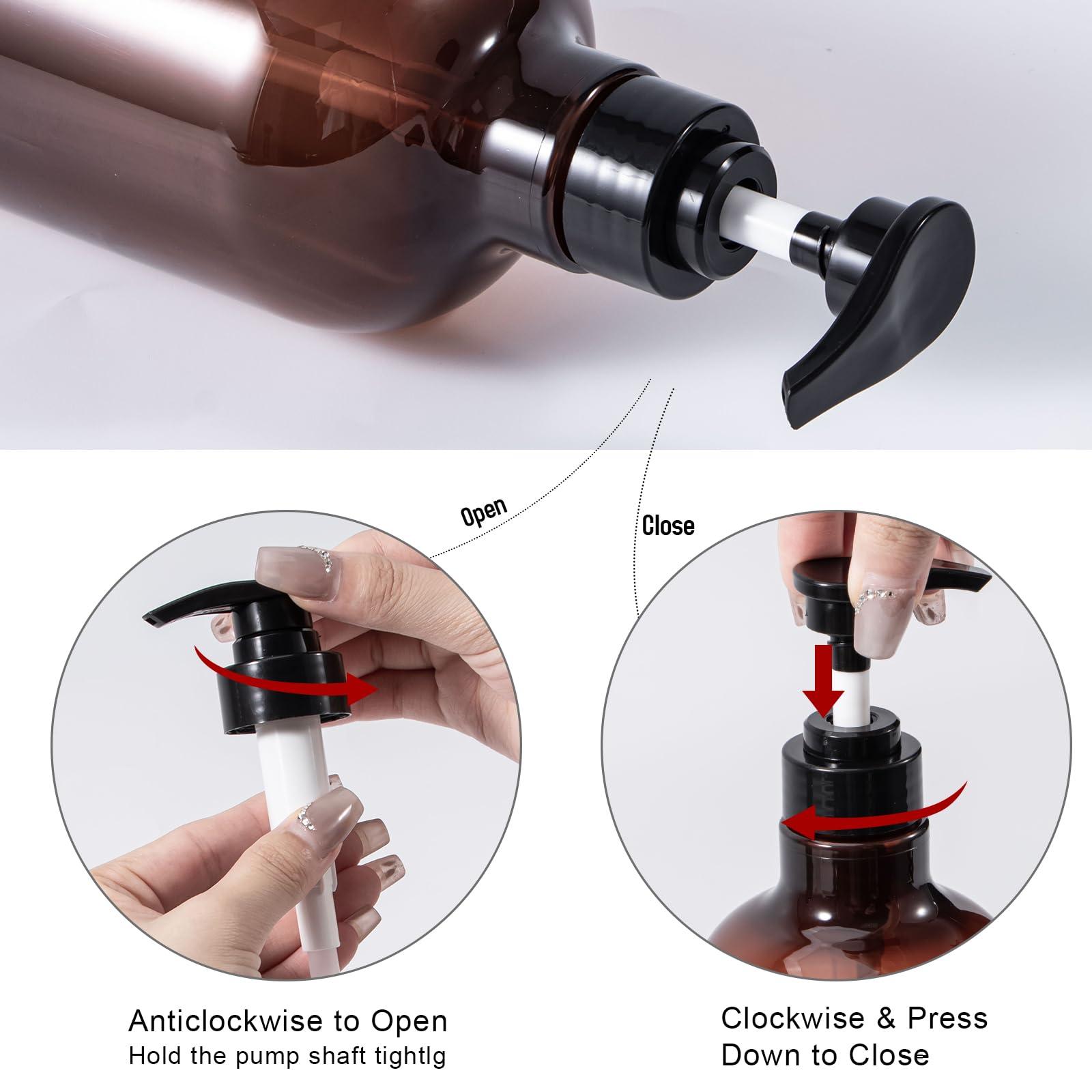 Yebeauty Yebeauty Pump Bottle Dispenser, 33.8oz 1000ml Plastic Shampoo Pump Bottles Shower Soap Dispenser Empty Refillable Containers for Conditioner Body Wash, Bathroom Kitchen, 2 Pack Amber