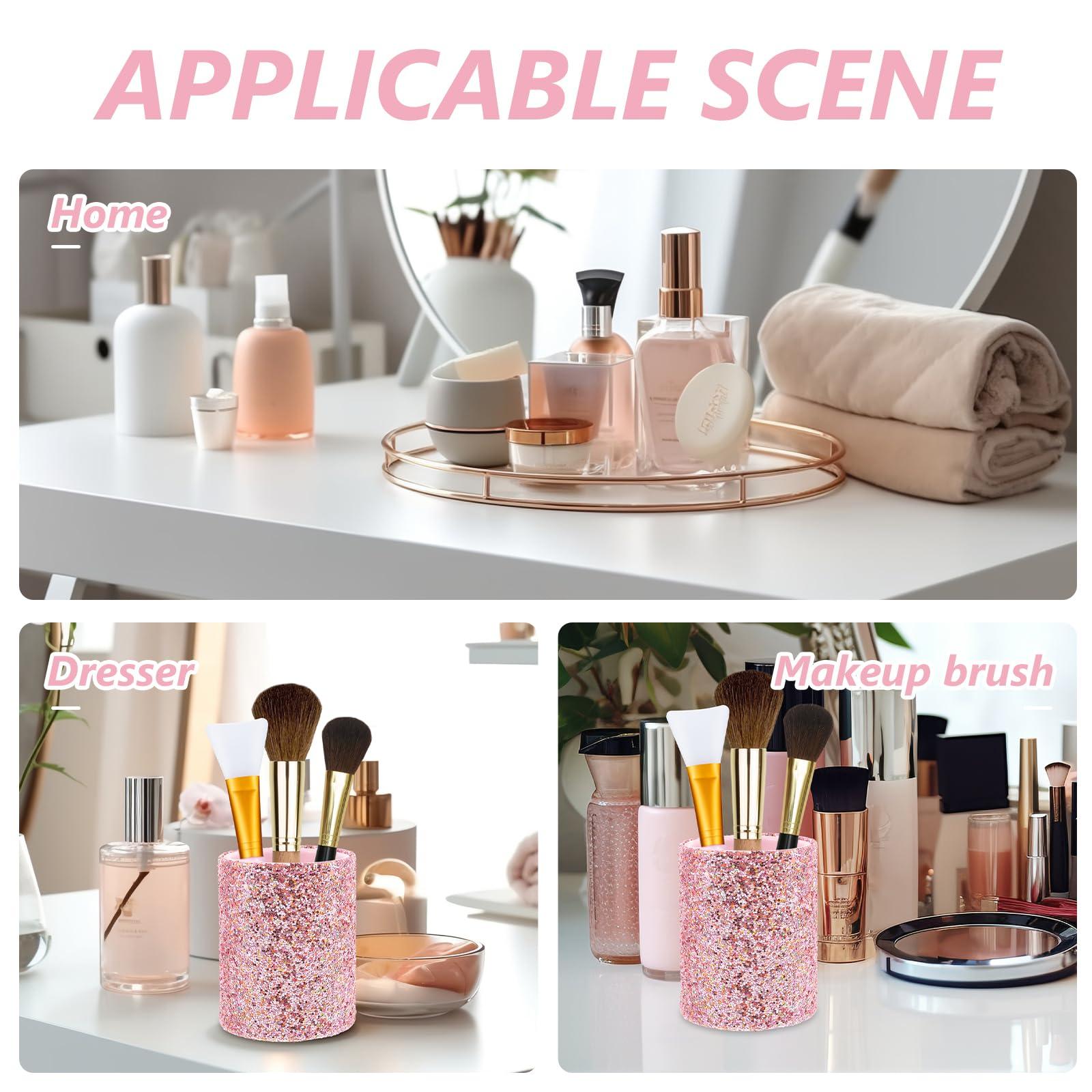 LOGOFUN LOGOFUN Sequin Makeup Brush Storage Bucket Glitter Makeup Brush Storage Holder Portable Makeup Brush Case for Women Girls Supplies - Pink