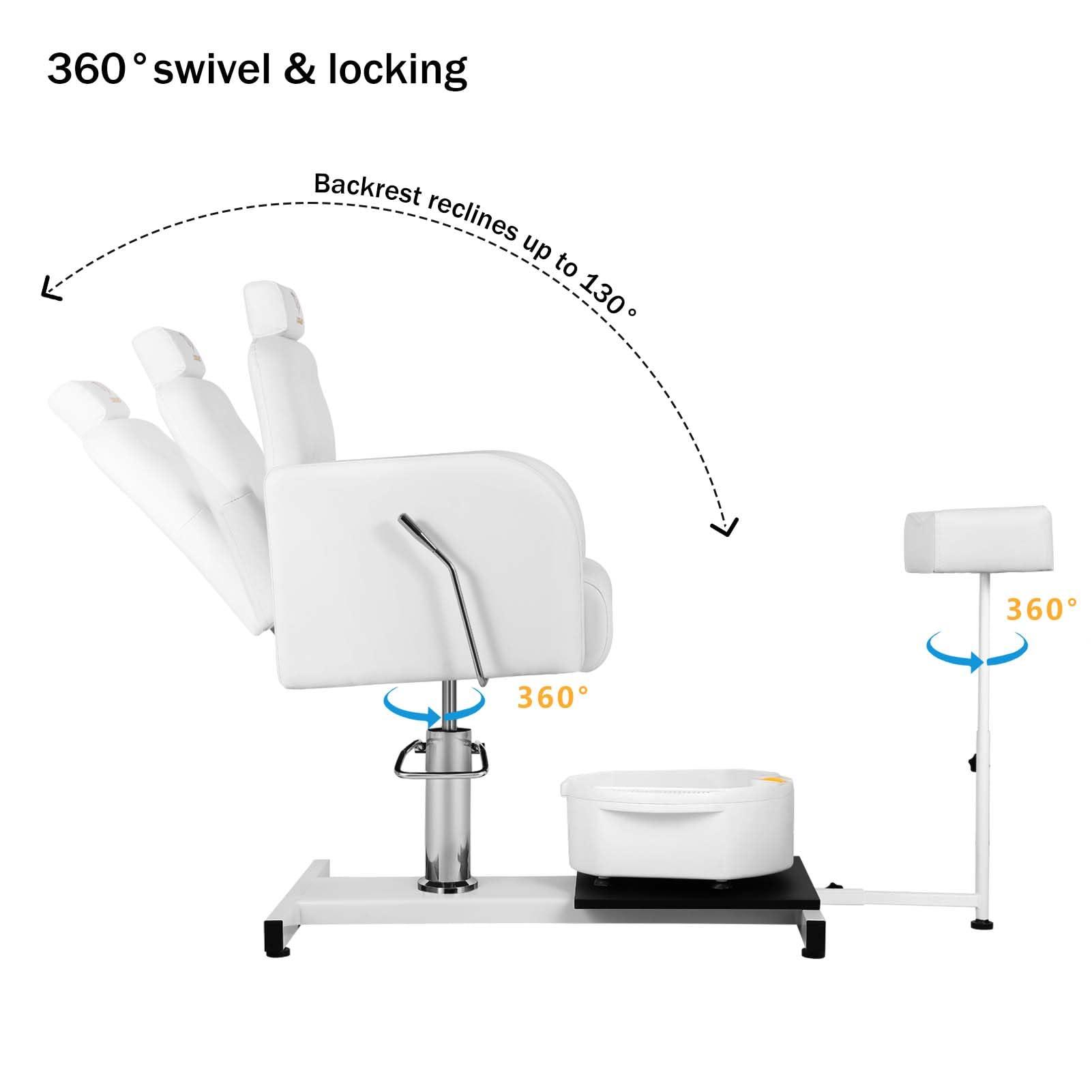EtherealZYF EtherealZYF Pedicure Chair Station with Stool, 360 Rotation Hydraulic Reclining Pedicure Chair No Plumbing Unit Station with Foot Basin White