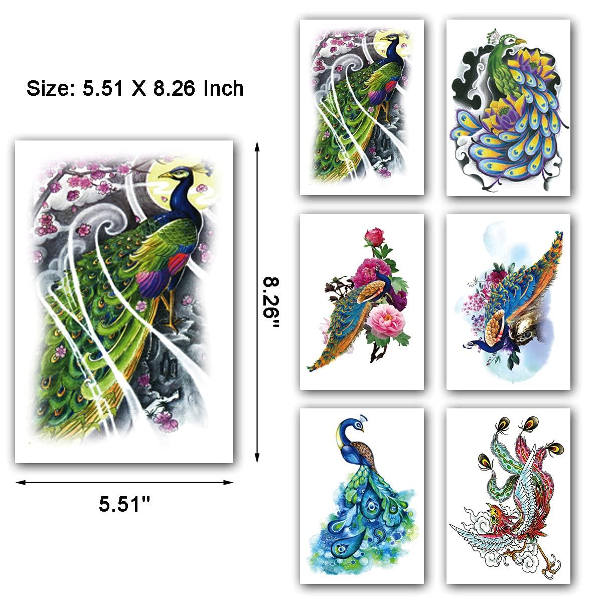 LEOARS Arm Sleeve Temporary Tattoos, Fake Peacock Half Arm Tattoos and Full Sleeves Tattoo Sticker for Women Men Makeup, 8-Sheet