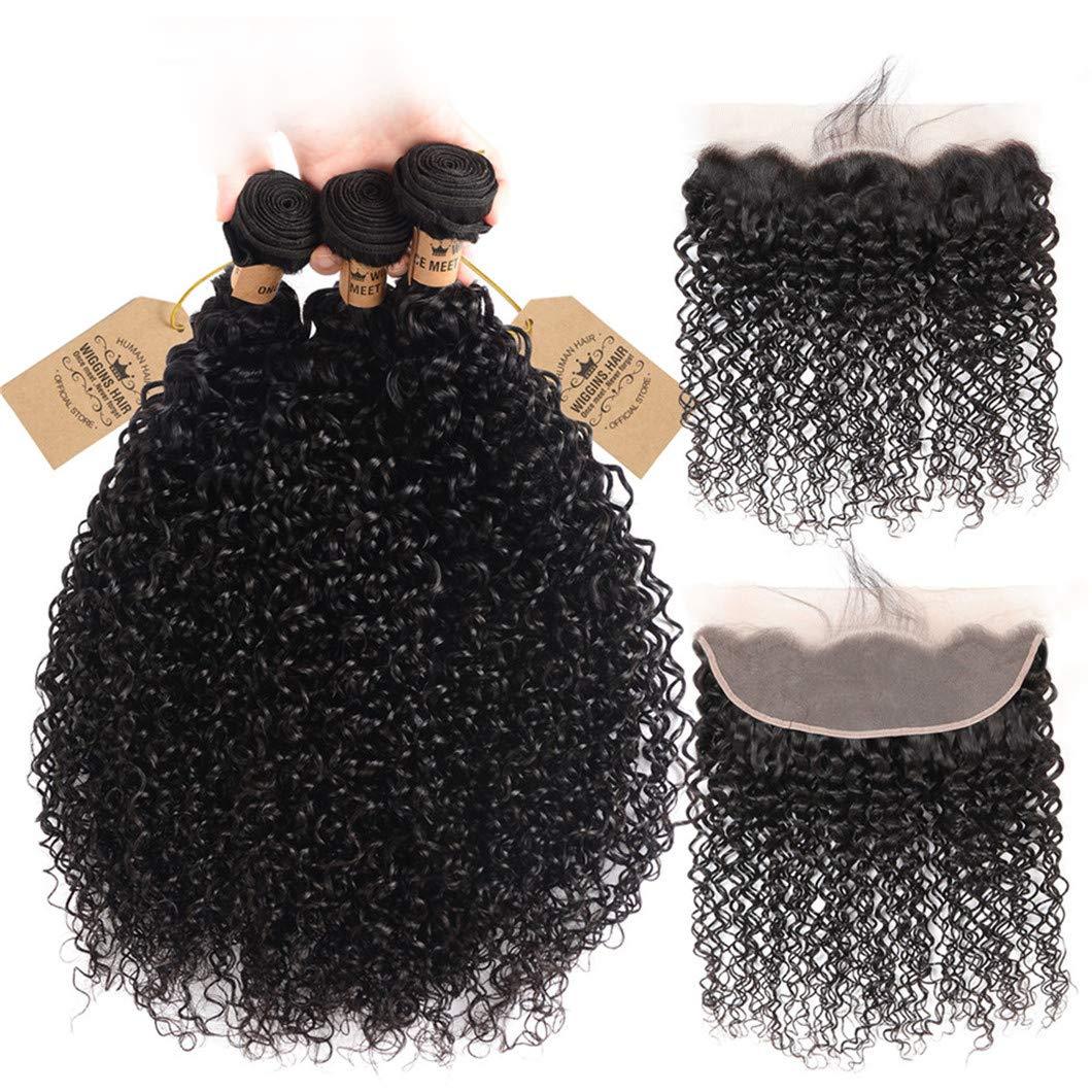 SSJFZM Hair Malaysian Hair Bundles With Closure Kinky Curly Hair 3 Bundles With Closure Frontal 100% Remy Human Hair Bundles Three Part 24 24 26 & Closure20