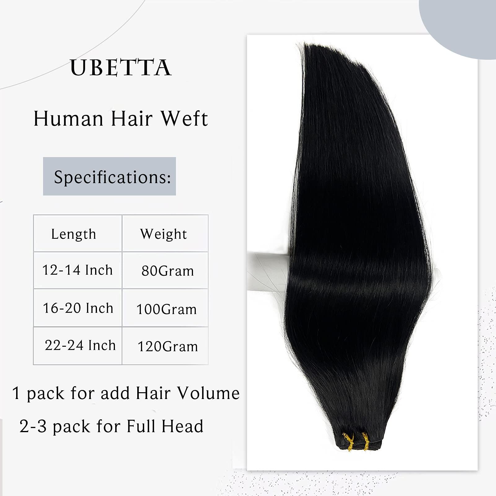 Ubetta Sew in Hair Extensions Real Human Hair, 20 Inch 100G Hand Tied Weft Hair Extensions Human Hair Jet Black Hair Extensions Real Human Hair Weave Bundles Sew in Weft Extensions for Women
