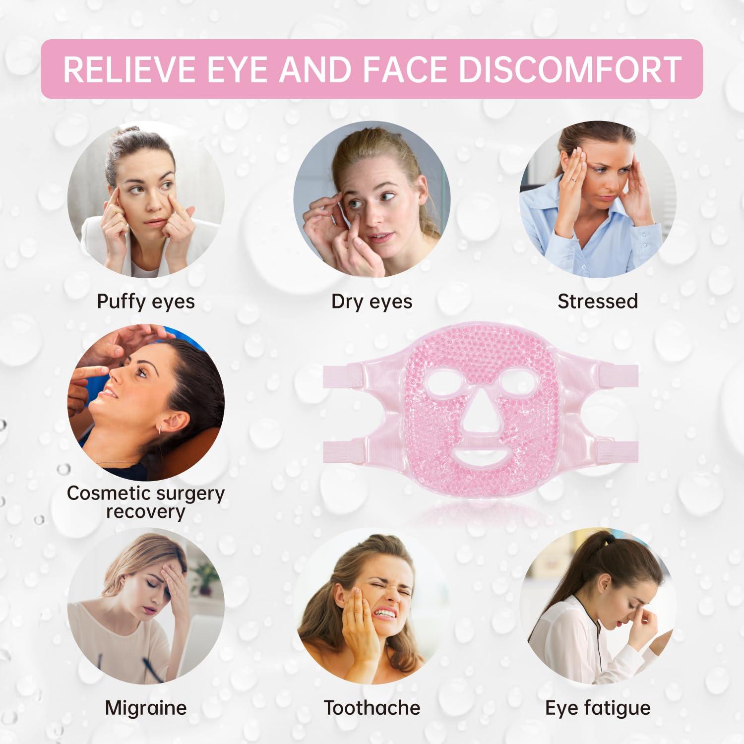 ZNCUETD Face Eye Mask Ice Pack for Reducing Puffiness, Bags Under Eyes, Puffy Dark Circles, Migraine,Hot/Cold Pack with Soft Plush Backing (Pink #19)