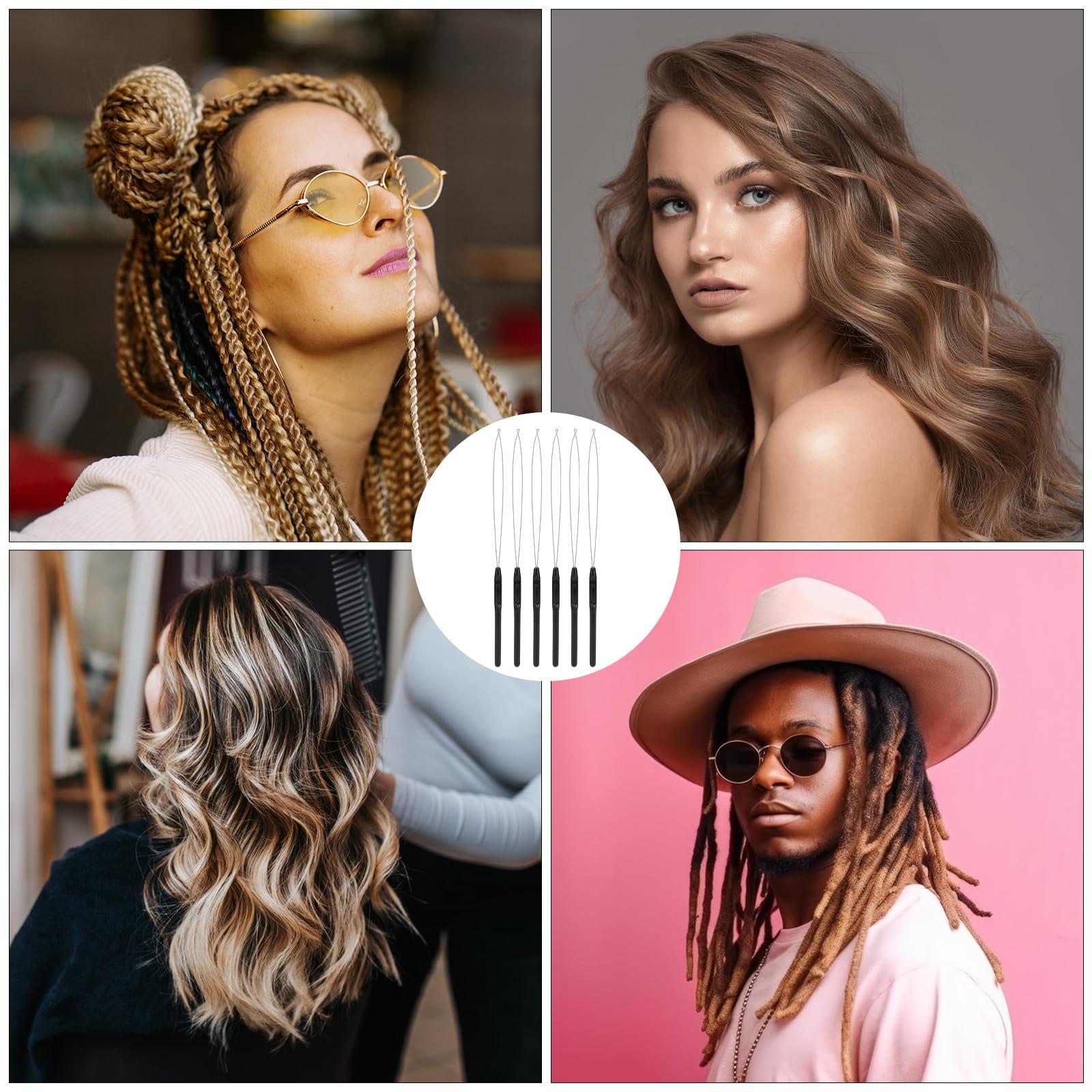 KALIONE 20Pcs Hair Extension Loop Needle Threader Pulling Hook Tool Wire Pulling Hook Tool for Hair Extension, Black Loop Threader for Hair Feather, Bead and Hair Extensions Loop Tools